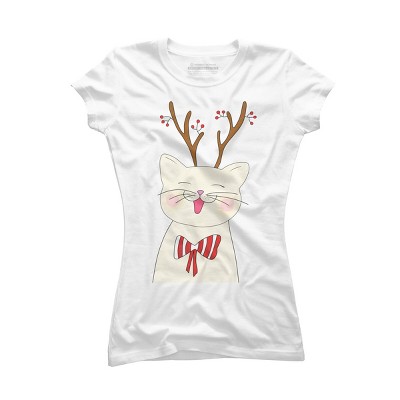 Junior's Design By Humans Christmas cat By Rasheb T-Shirt