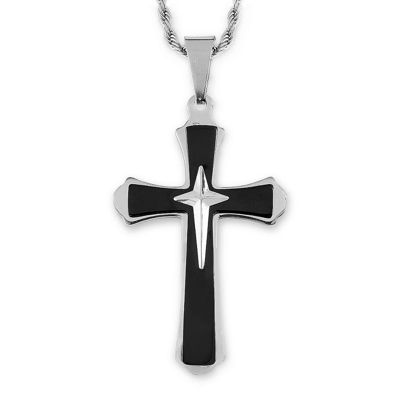 Men's West Coast Jewelry Two-Tone Stainless Steel Flared Triple Layer Cross Pendant, 1 of 4