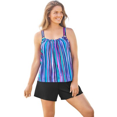 Swim 365 Women's Plus Size Tank Overlay Swim Romper, 24 - Multi