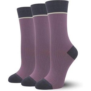 SERISIMPLE Women Viscose Bamboo Womens Crew Socks Dress Chic Colorblock Striped Design Socks 3 Pairs - 1 of 4