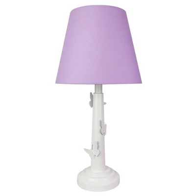 22" Polyresin Table Lamp with Butterflies Hardback Shade Purple - Creative Motion Industries