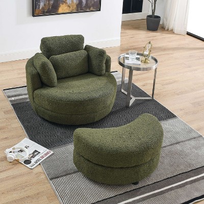 VYNXARIA VYNXARIA 39"W Oversized Swivel Chair with moon storage ottoman and 4 pillows,green