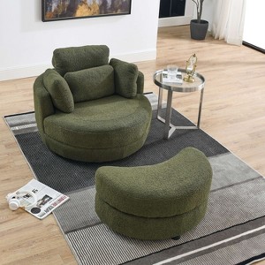 VYNXARIA VYNXARIA 39"W Oversized Swivel Chair with moon storage ottoman and 4 pillows,green - 1 of 4