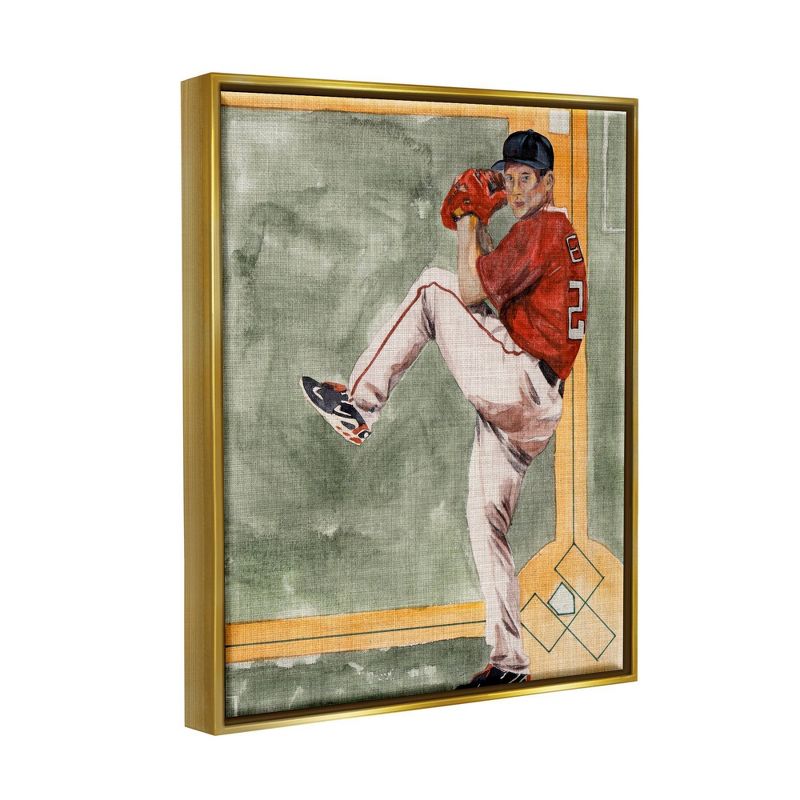 Kids&#39; Wall Art by Melissa Wang Baseball Pitcher Sports Painting Gold Framed Kids&#39; Floater Canvas - Stupell Industries, 3 of 8