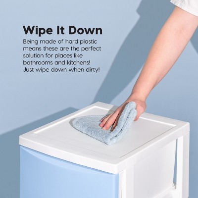 Slim White and Blue Plastic 4-Drawer Storage Cart