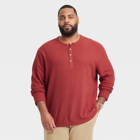 Men's Big & Tall Long Sleeve Textured Henley Shirt - Goodfellow & Co™ Wine  Red 5XLT