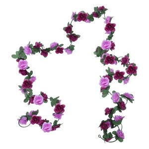 Unique Bargains Artificial Flowers Hanging Vine Rose Vine Garland 86.6" Purple 4 Pcs - 1 of 4