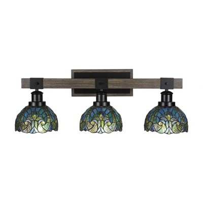 Toltec Lighting Tacoma 3 - Light Vanity in  Black/Painted Wood with 7" Turquoise Cypress Art Glass Shade