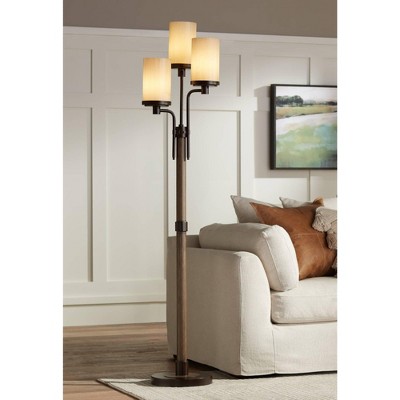 Bronze Faux Wood Multi-Head Torchiere Floor Lamp