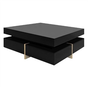 XINGHANZHENXUAN Modern High Gloss Coffee Table, Multi-Storage Square Tea Table with Wood Grain Legs - 1 of 4