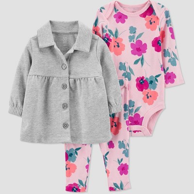 Image of Carter's Just One You® Baby Girls' Floral Top & Bottom Set - Gray 3M