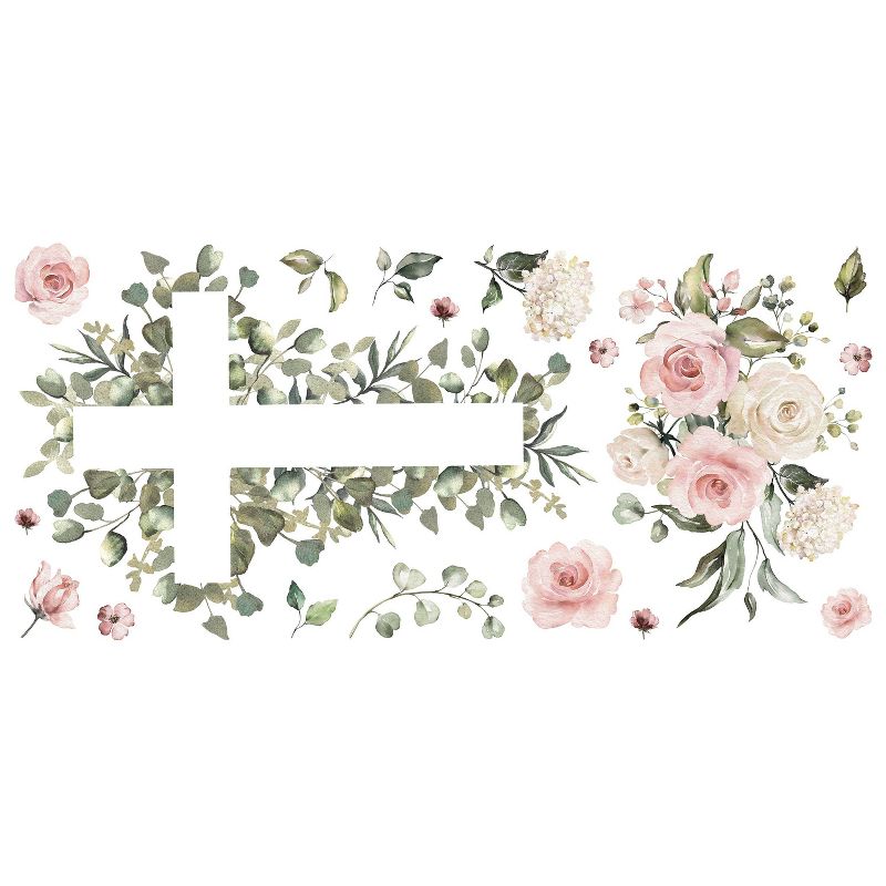 Watercolor Floral Cross Giant Peel and Stick Wall Decal Pink - RoomMates, 1 of 6