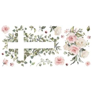 Watercolor Floral Cross Giant Peel and Stick Wall Decal Pink - RoomMates