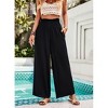 Women Linen Palazzo Pants Summer Boho Wide Leg High Waist Lounge Pants with Pocket Travel Vacation Outfits - 4 of 4