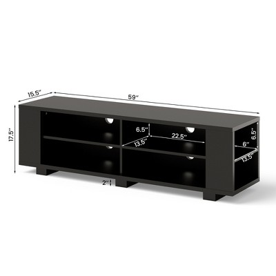 Black Engineered Wood TV Stand with Adjustable Shelves and Cabinets