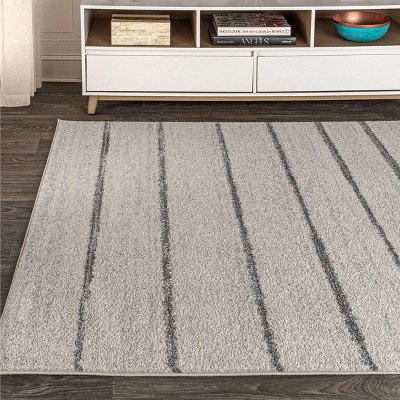 Gray and Cream Striped 8' x 10' Synthetic Area Rug