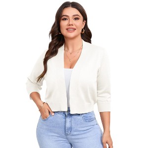 Clearlove Women's Plus Size Cardigan 3/4 Sleeve Lightweight Shrug Open Front Cropped Top - 1 of 4
