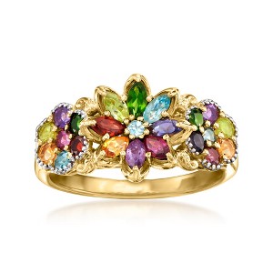 Ross-Simons 1.34 ct. t.w. Multi-Gemstone Floral Ring in 18kt Gold Over Sterling - 1 of 4