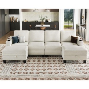 Belffin U-Shaped Chenille Modular Sofa - 6-Seater with Hidden Storage & Tool-Free Assembly - 1 of 4