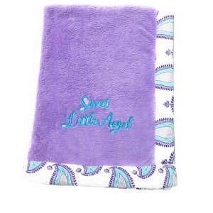 Bacati - Paisley Lilac/Purple/Aqua Lilac Sweet Lil Angel Embroidered Blanket - 1 of 3