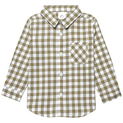Tan and White Plaid Woven Long Sleeve Button Down Shirt - 24 Months
