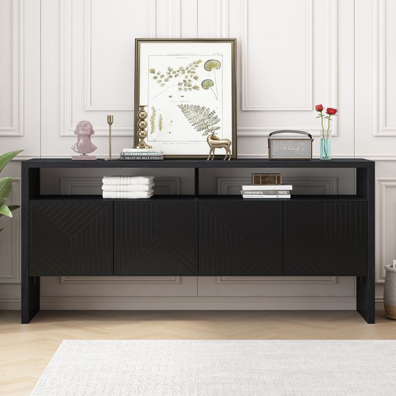 Modern Sideboard, Buffet Storage Cabinet with Double-Storey Tabletop and Ample Storage Space, Black-ModernLuxe, 3 of 14