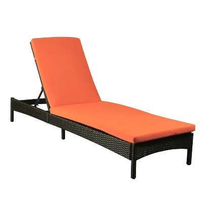 75'' Orange Outdoor Adjustable Rattan Recliner Lounge Chair,PE Wicker,Aluminium Frame