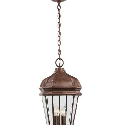 Vintage Rust 29" Outdoor Hanging Lantern with Clear Beveled Glass