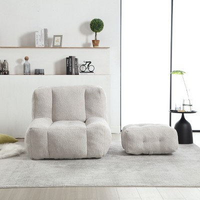 Velvet Bean Bag Chair with Ottoman and Foam Padding, Soft Lazy Sofa for Adults and Kids, Lightweight and Compressed-Baofuwish