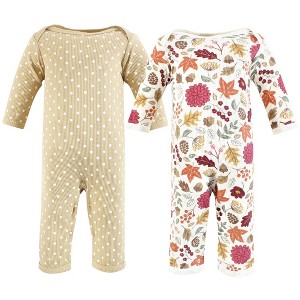Hudson Baby Infant Girl Thermal Coveralls 2pk, Acorn Botanical - 1 of 4