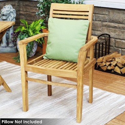 Light Brown Teak Outdoor Slatted Dining Armchair