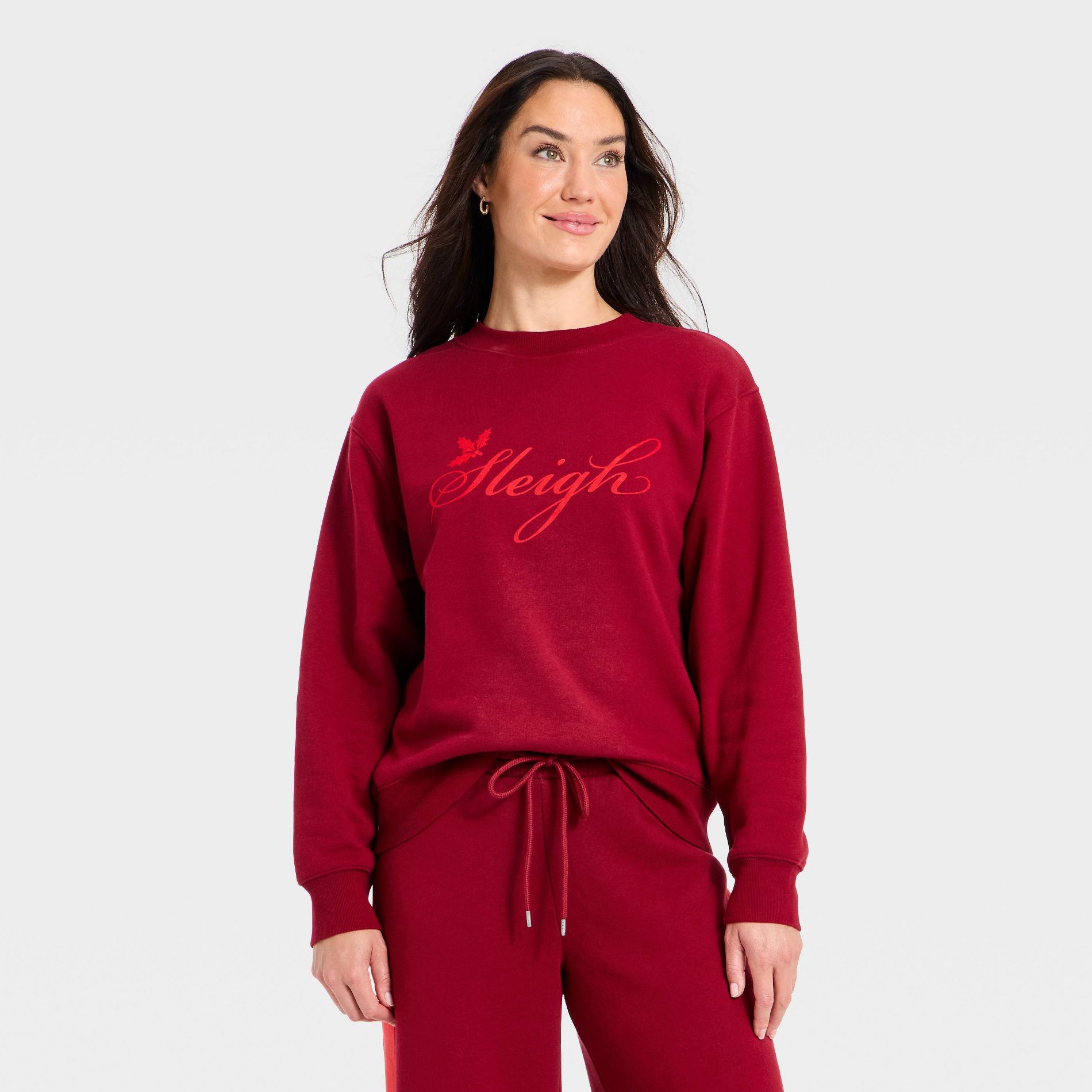 Women's Holiday Knit Graphic Pullover Sweatshirt - Universal Thread™ Maroon