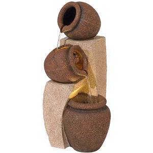 Cascading Jugs 30" High Large Rustic Indoor Outdoor Decor Faux Stone Floor Fountain with Light LED Waterfall Outside Garden Patio - 1 of 4
