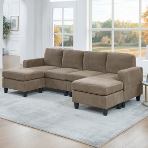 MOONMISS 101" Modular Corduroy Sectional Sofa with Two Ottomans,U Shaped Couch for Living Room,Office - 1 of 4