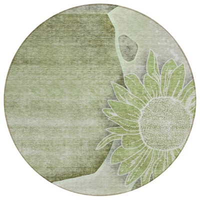 Artichoke Green And Gray Floral Washable Indoor Outdoor Area Rug
