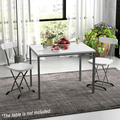 White Folding Chairs with Metal Frame and Ergonomic Backrest, Set of 2