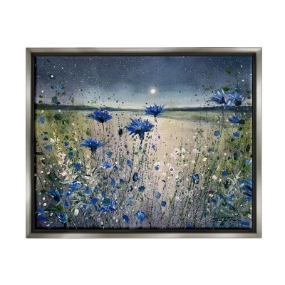 Stupell Industries Blooming Blue Flowers Night MoonFloater Canvas Wall Art