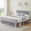 Queen Size Bed Frame with Wave Wood Headboard,Rustic Brown/Gray - 4 of 4
