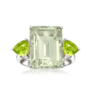 Ross-Simons 11.00 Carat Emerald-Cut Prasiolite and 1.40 ct. t.w. Peridot Ring in Sterling Silver - 1 of 4