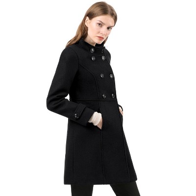 INSPIRE CHIC Women's Stand Collar Double Breasted Slant Pockets Trendy Outwear Winter Coat Black Large — фото 3