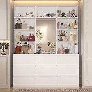 FUFU&GAGA White Storage Cabinet With Mirror 9 Drawers Multi Shelf Cloak Cabinet - 1 of 4