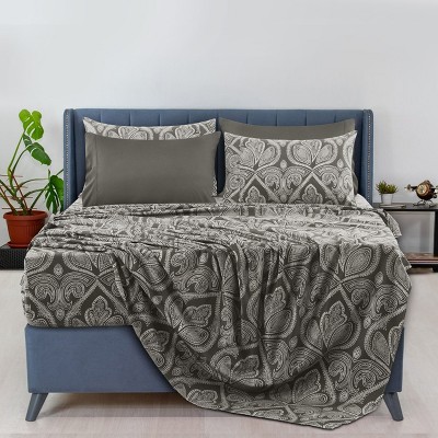 6 Piece Sheet Sets Paisley Printed Sheets Set Ultra Soft Deep Pocket Microfiber Bed Sheets - Lux Decor Collection