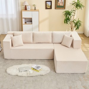Mjkone W106'' Modern 2-Piece Free Combination Corduroy Upholstered L-Shaped Modular Sectional Sofa With Right Chaise And Pillows - 1 of 4