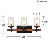 Possini Euro Design Kata Farmhouse Rustic Wall Light Black Faux Wood Hardwire 22" 3-Light Fixture Clear Seeded Cylinder Glass for Bedroom Bathroom - 4 of 4