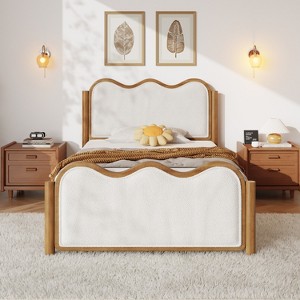 Christopher Knight Home Nysa Modern Bed Frame with Boucle Upholstered  Wavy Headboard - 1 of 4