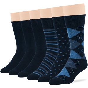 Men's Dress Socks Cotton - 6 pack- Seamless - Argyle, Dot, Striped - Shoe Size 9-12 L - Black, Brown | 7BIGSTARS KINGDOM - 1 of 4