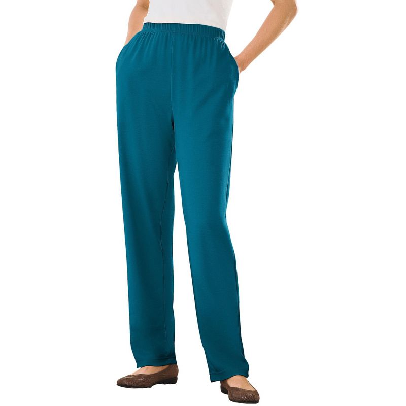 Woman Within Plus Size 7-Day Knit Straight Leg Pant Stretch Elastic Waist Petite & Tall, 1 of 2