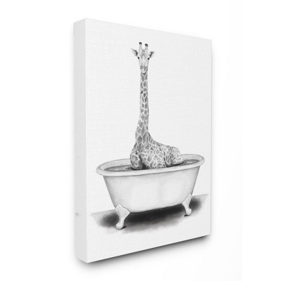 Stupell Industries Giraffe In A Tub Funny Animal Bathroom Drawing