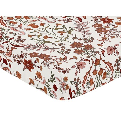 Ivory and Rust Orange Floral Toddler Crib Sheet Set