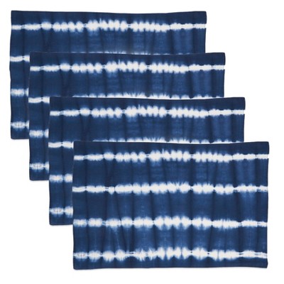 Navy and White Tie Dye Stripe Fabric Placemats Set of 4